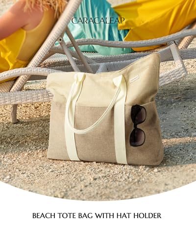 Large Beach Bags for Women (Oatmeal / 21½”L x 15¾”W x 6”H)
