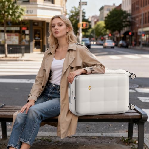 26 Inch Large Checked Luggage Hard Shell Suitcase Top Opening (26 Inch / Cream)