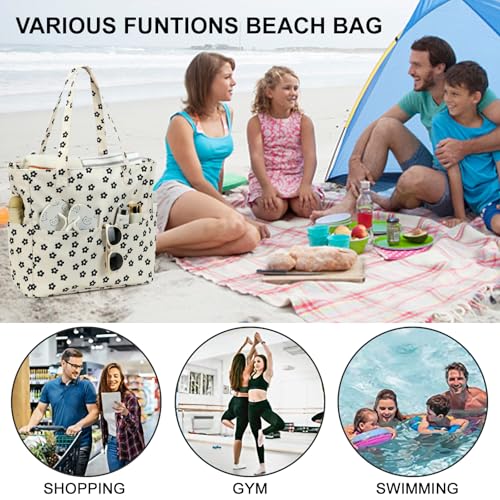 Waterproof Beach Tote Pool Bags for Women Ladies Extra Large Gym Tote Carry On Bag With Wet Compartment for Weekender Travel (Black Little Flower 95)