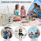 Waterproof Beach Tote Pool Bags for Women Ladies Extra Large Gym Tote Carry On Bag With Wet Compartment for Weekender Travel (Black Little Flower 95)