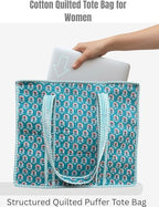 100% Cotton Quilted Tote Bag For Women (Ball Blue Purple Thorn Floral Print)