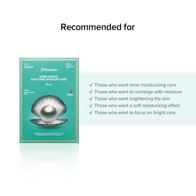 JMsolution Marine Luminous Pearl Deep Moisture 3 Step Skin Care Face Mask - Korean Skincare Facial Mask - boosting Brightening Moisturizing-10 Sheets for Dry Skin (Black Pearl)