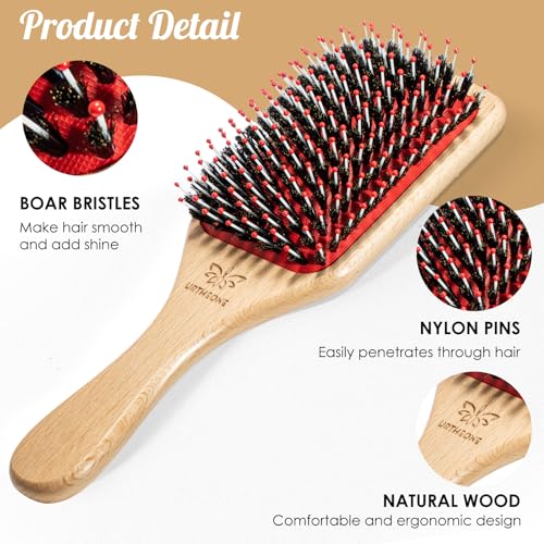 Hair Brush Boar Bristle Hair Brushes and Hair Comb Set for Women Men Kids (Red)