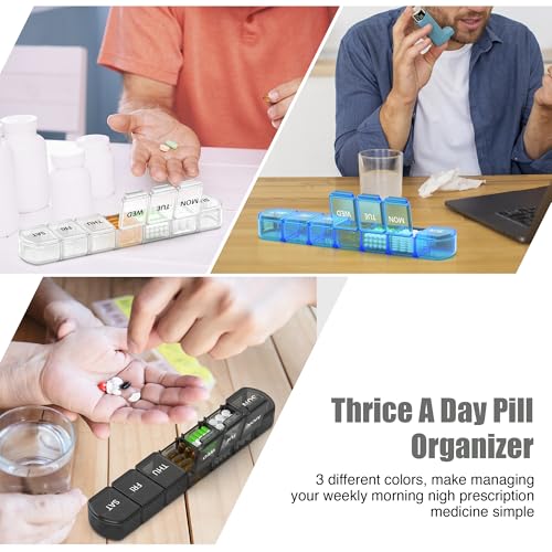 Extra Large Pill Organizer 3 Pack (Black+white+blue)