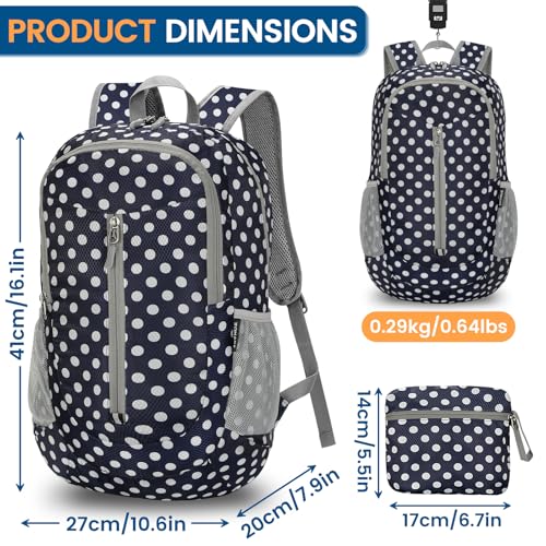 Lightweight Packable Backpack 25L (25L / Blue, White Polka Dot)