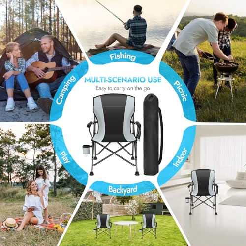 2 Pack Camping Chairs for Adults (Black-gray / Twin Pack)
