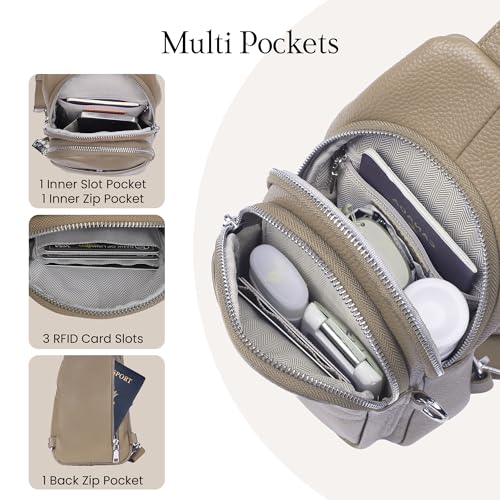 Genuine Leather Small Crossbody Bags for Women Anti (Taupe)