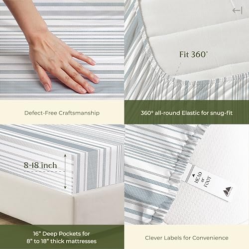 100% Egyptian Cotton King Size Sheets Set (King / 17 - Doted Stripe)