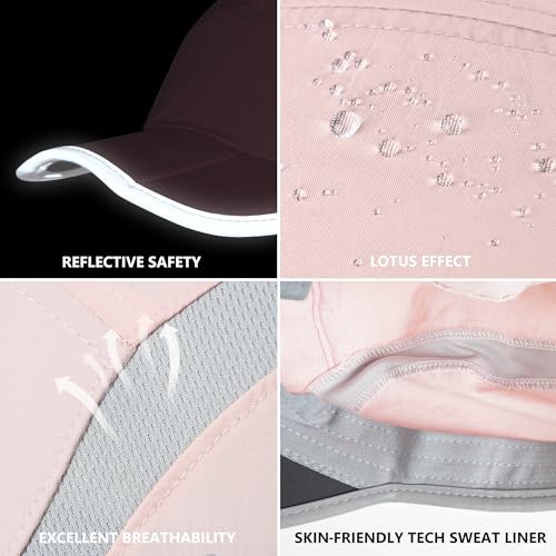 Baseball Cap Nylon Running Cap Outdoor Sports Hat for Men Women Adjustable Quick Drying Reflective Foldable UPF50+ Breath Mesh Water Repellency Race Performance Lightweight Light Pink (6 7/8-7 1/2 / Light Pink)