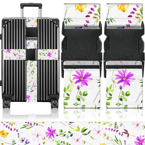Luggage Straps for Suitcases Travel Belt Accessories Luggage Connector Identifiers Over Handle with Buckle Unique Nylon Adjustable Strap for Sleeping Bag Car Seat Purple Flower (Purple Flower)