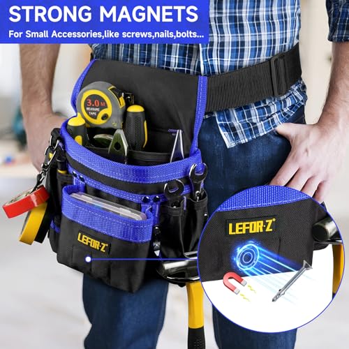 Tool Belt,14-Pockets Tool Belts for Men with Magnetic Tool Pouch (Black&blue)