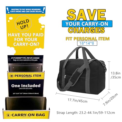 For Spirit Airlines Personal Item Bag 18x14x8 in Underseat Carry (Black / 30L)