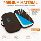 3-in-1 Foldable Gel Seat Cushion with Memory Foam Ergonomic Portable Cushion for Back Pain & Tailbone Relief - Perfect for Office Chair, Airplane Travel & Stadium Seats (18.5" x 15" x 2" Brown) (Brown)