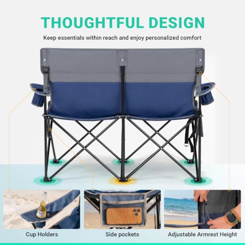 Double Camping Chair Compact Folding Loveseat with Cup Holders (Blue Loveseat / 1pc)