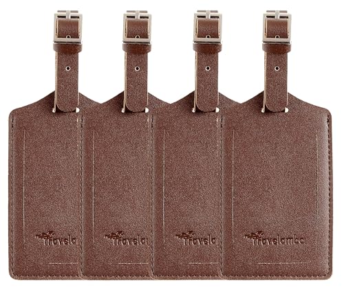 4 Pack Leather Luggage Travel Bag Tags by Travelambo Brown (Brown)