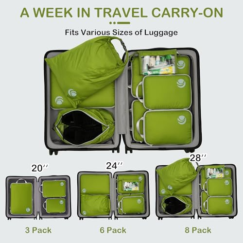 Compression Packing Cubes for Travel (Green / 8PCS)