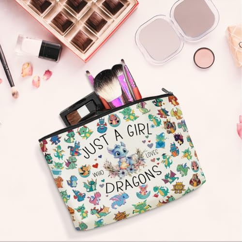 A Girl Loves Dragons Dragon Gifts Dragon Stuff Dragons Decor Cosmetic Bag Anniversary Graduation Christmas Birthday Makeup Bag Funny Friendship Gifts for Women Animal Lovers Sister Bestie Best Friend (Girl Dragons 1195)