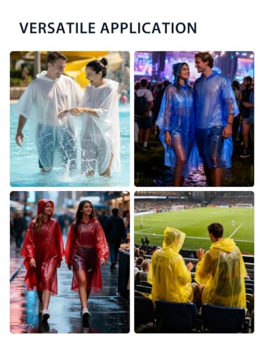 Disposable Adult Rain Ponchos Clear Emergency Raincoat (One Size / Clear Multicolor Boxed)