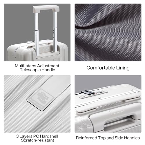 20 Inch Carry On Luggage Hard Shell Suitcases with Wheels Luggage Suitcase Travel Luggage for Women Men Rolling Luggage Bags for Business Trip Weekender (20 Inch / Ivory White Upgrade)
