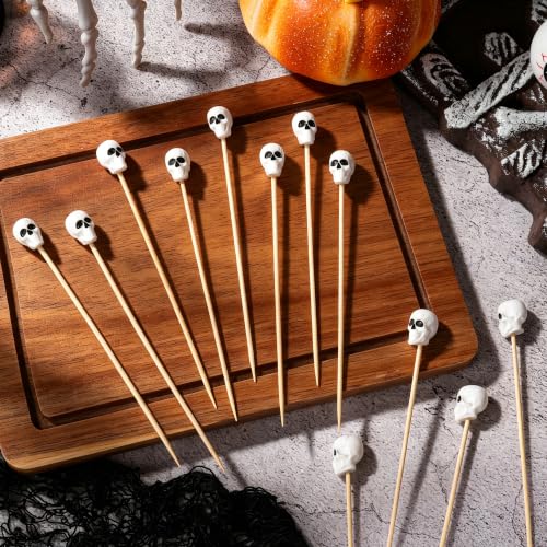 100 Pcs Halloween Toothpicks Skull Head Cocktail Picks Bamboo Skewer (Skull Head)