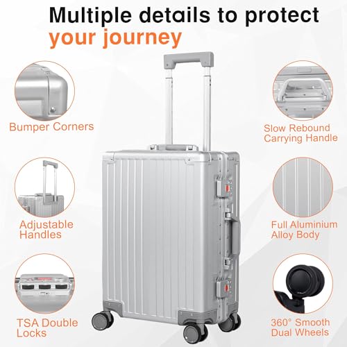 All Aluminum 24 Inch Luggage With Spinner Wheels (Silvery / 24)
