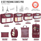 8 Set Packing Cubes for Travel Essentials (11 Wine Red)
