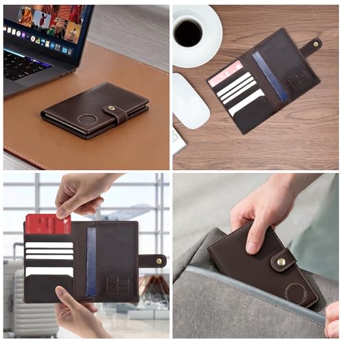 Crazy Horse Leather Slim Passport Holder with RFID &Tracker Slot (Dark Brown)
