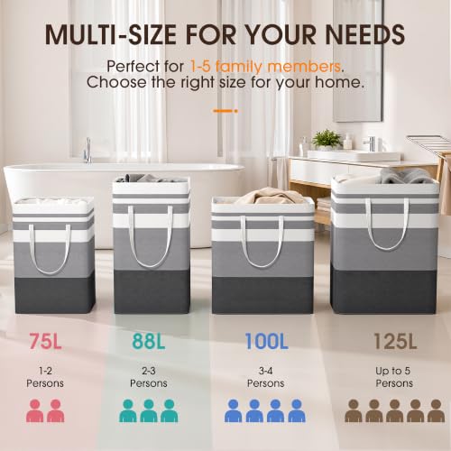 2 Pack Large Laundry Baskets (75L / Grey)
