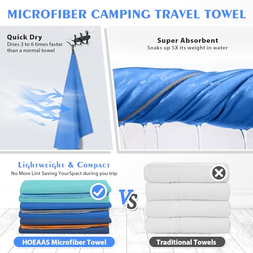 2 Pack Microfiber Camping Towels (Dark Blue / S: 32" x 16"+32" x 16")