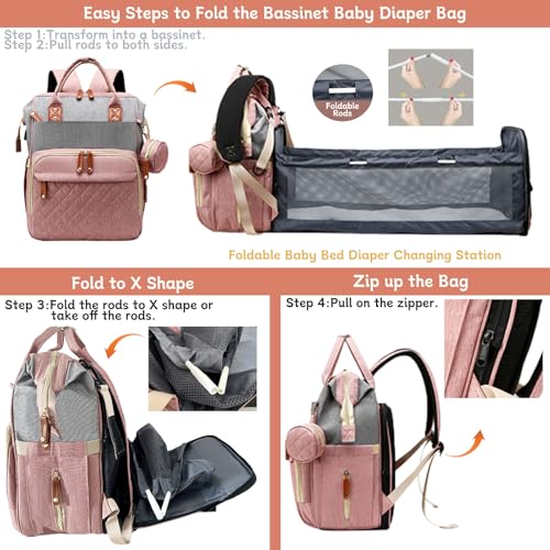 Diaper Bag with Changing Station (Pink Grey)