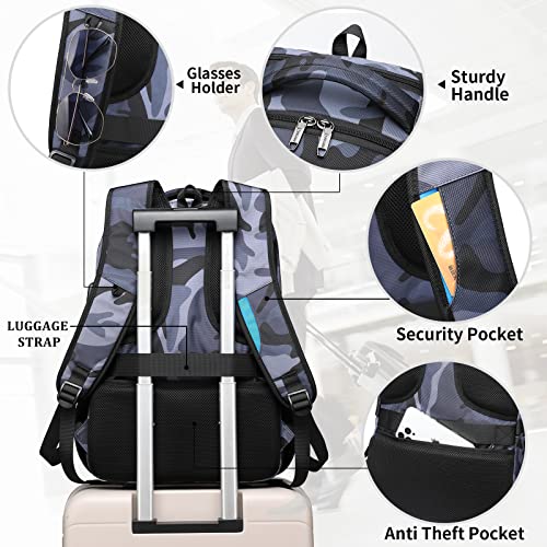 17 Inch Travel Laptop Backpack Water Resistant Hiking Backpack for Men Laptop Bag with USB Charging Port (Camouflage Grey / 17 Inch)