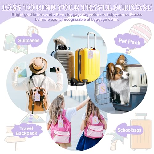 Personalized Initial Luggage Tags for Suitcase (Purple Leather,glod Letter / S)