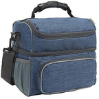 Double Layer Cooler Insulated Lunch Bag Adult Lunch Box Large Tote Bag for Men (Navy)