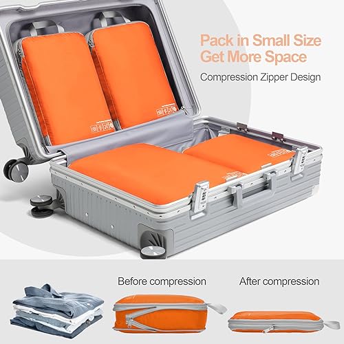 Compression Packing Cubes for Travel (01 Orange / 4-Piece Set)