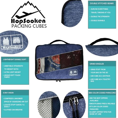 5 Set Packing Cubes for Travel Large Suitcase Luggage Organizer Bags Travel Accessories Vacation 4 Cubes 1 Laundry Pouch Bag (Snow Darkblue)