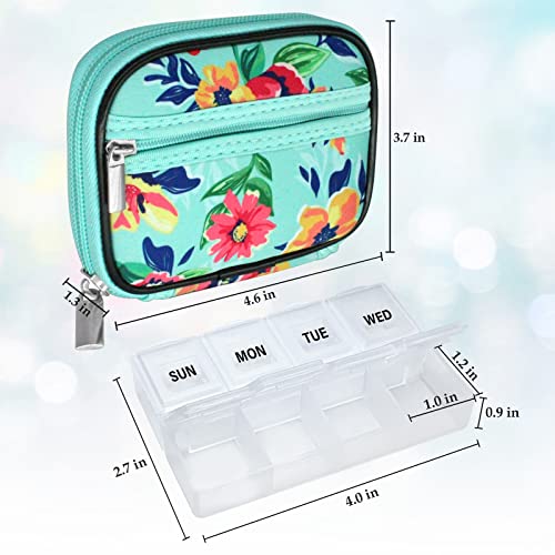 Weekly Travel Pill Organizer Cute Pill Case with 7 Day Pill Box (2 Cases + 2 Boxes / C. Black 01 + Green 01)