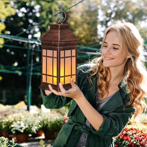 18" Solar Lanterns Outdoor Waterproof Flickering Flame Copper (Antique Copper)