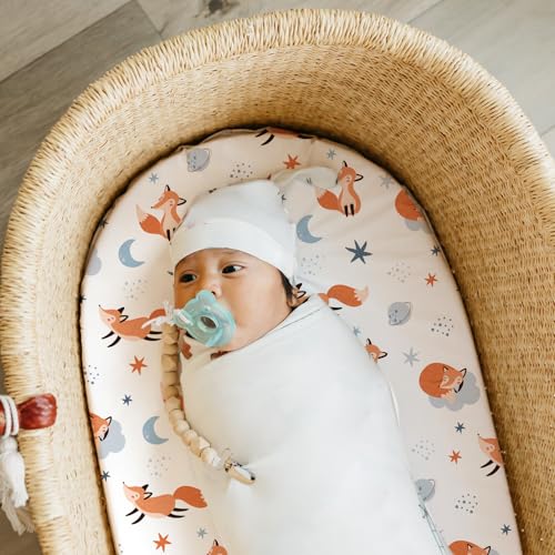 Stretch Fitted Bassinet Sheet Set BROLEX 2 Pack Cradle Sheets for Bassinet Pad (Starry Fox / 32x16 Inch)