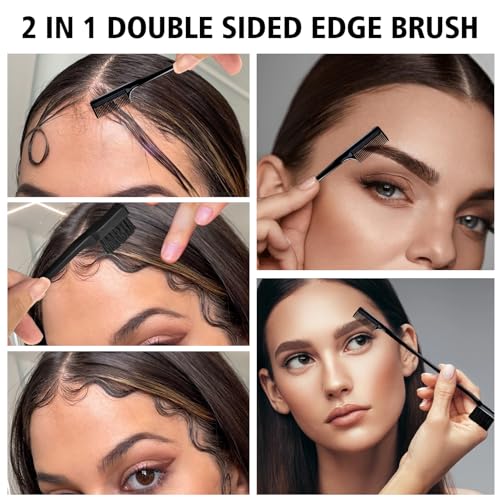 3 Pieces Hair Styling Comb Set Teasing Brush Rat Tail Comb Edge Brush for Edge&Back Brushing (Black-3pcs)