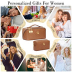 Initial Makeup Bag Personalized Gift for Women Teen Girls (Brown / G)