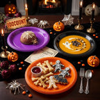 100 Count 10 Inch Halloween Plastic Plates Colored Party Disposable Plates (Black/Orange/Purple / 100 Pcs)