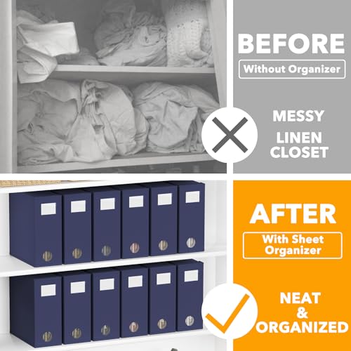 12 Pack Bed Sheet Organizers and Storage (12 Pack / Navy Blue)