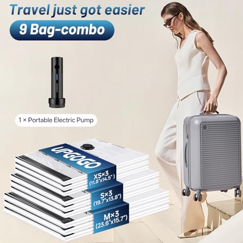 Travel Vacuum Bags for Luggage with Portable Electric Pump (9 Combo)