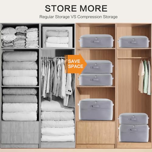 Ultra Space Saving Self Compression Storage Bags with Zipper (Grey / Large)
