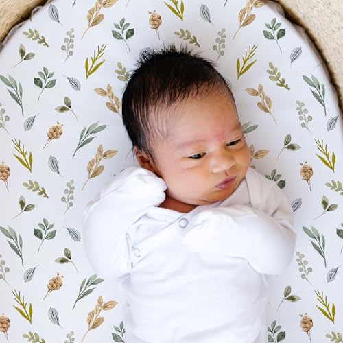 Stretch Fitted Bassinet Sheet Set BROLEX 2 Pack Cradle Sheets for Bassinet Pad (Rose Foliage / 32x16 Inch)