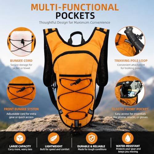 Lightweight Hydration Backpack 2L Water Bladder Pack (Orange / 2L Bladder)