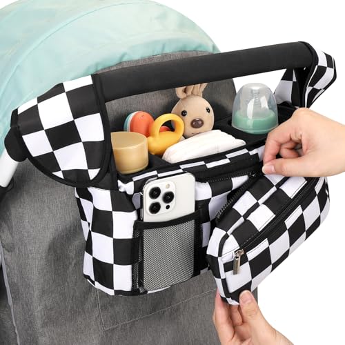 Universal Stroller Organizer with Insulated Cup Holder (Checkerboard / Classic Organizer)