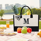 Embroidery Initial Canvas Tote Bag (Black & White / M)