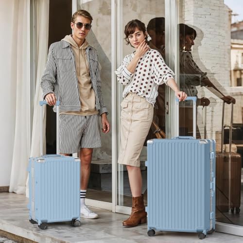 Luggage PC+ABS Aluminum Frame Zipperless Checked Luggage Hard Shell Suitcase TSA Lock Double Spinner Wheels 28 Inch Haze Blue (Haze Blue / 28-inch(upgraded Tsa Lock))