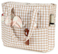 Beach Bags for Women (Brown White Checkered-1)